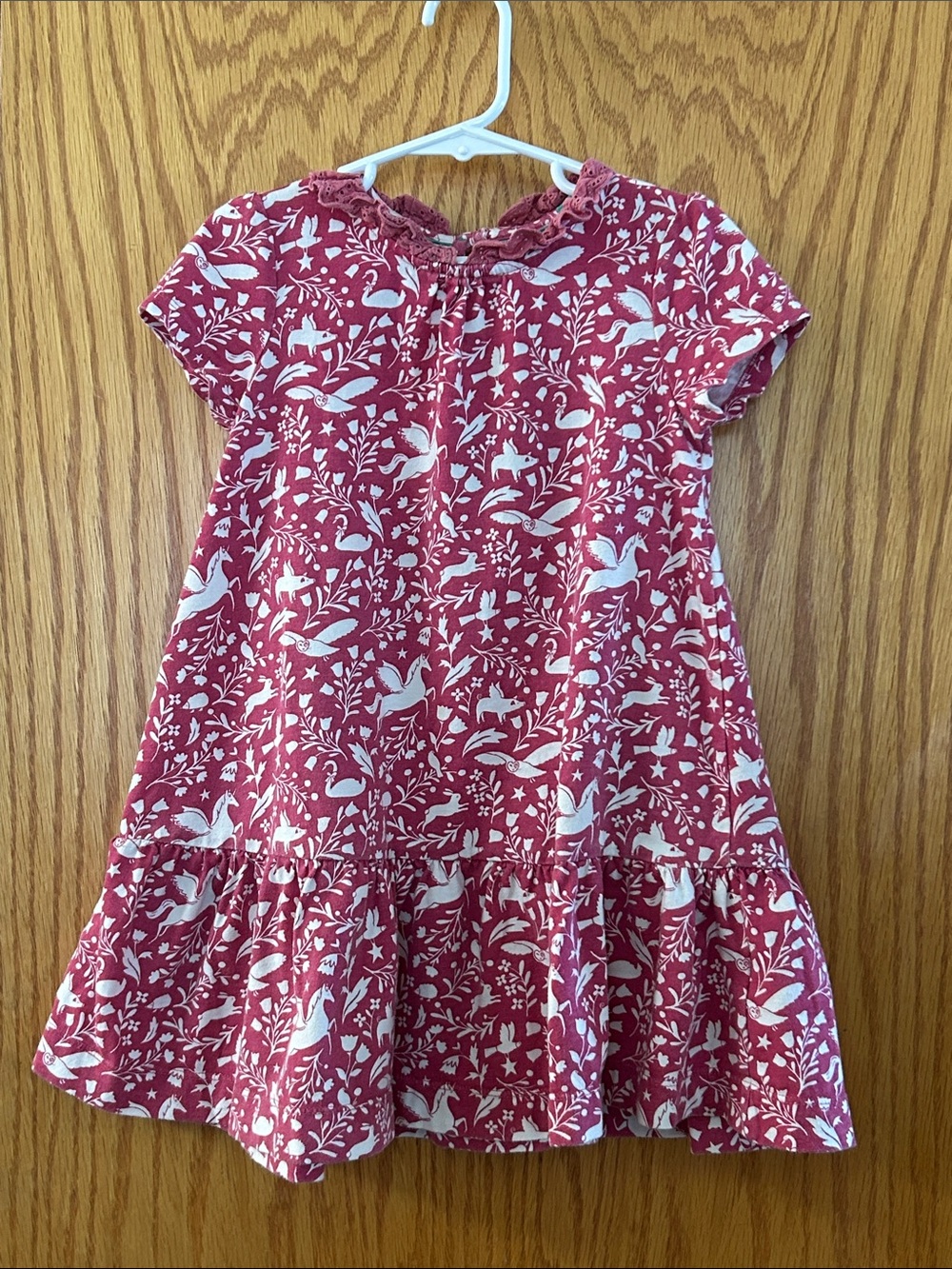 Mini Boden Girls' Red Floral Unicorn Print Dress Sz 4-5
